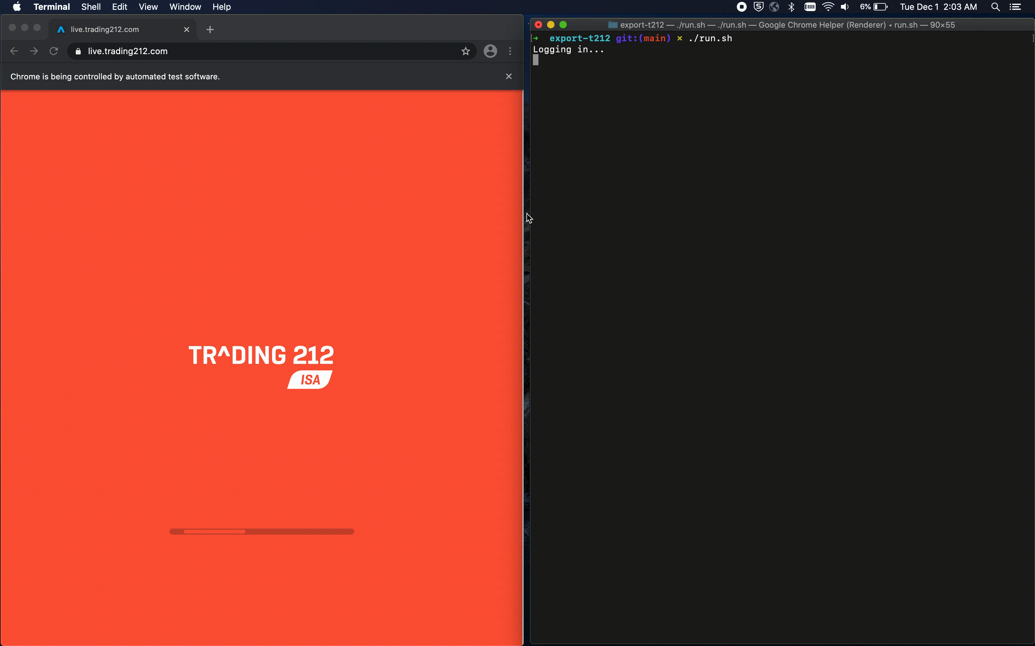 Trading 212 exporter in action